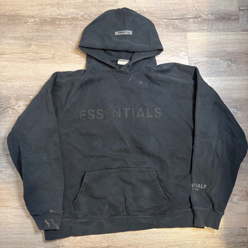 Fear of God Essentials Hoodie Faded Black Silicone Logo Oversized Mens Large